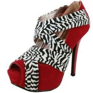 FASHIONABLE RED AND ZEBRA PRINT HEELS PLATFORM 8.5